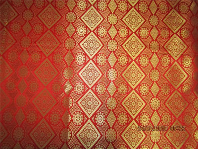 Silk brocade fabric Bright red x metallic gold color 44&quot;