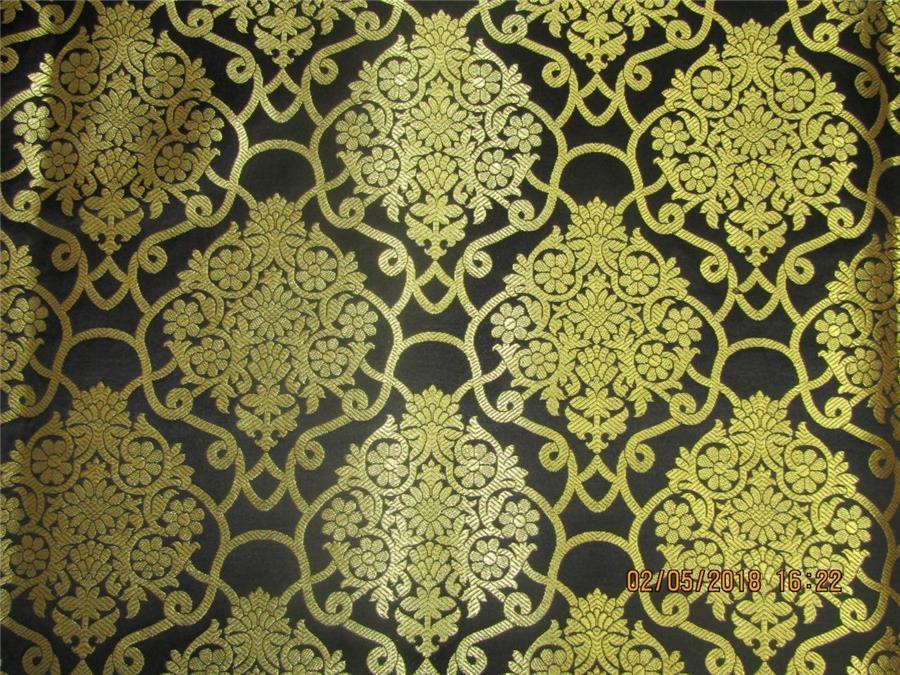 Silk Brocade fabric black x metallic gold 44&quot;