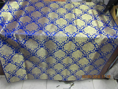 Silk Brocade Fabric royal blue x Metallic Gold color 44&quot;