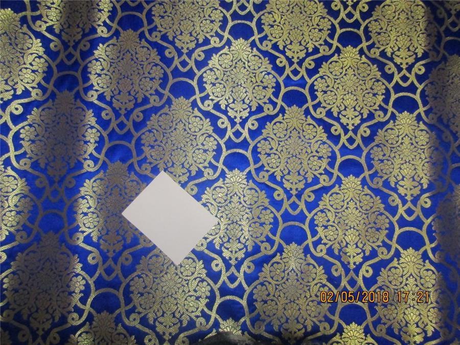 Silk Brocade Fabric royal blue x Metallic Gold color 44&quot;
