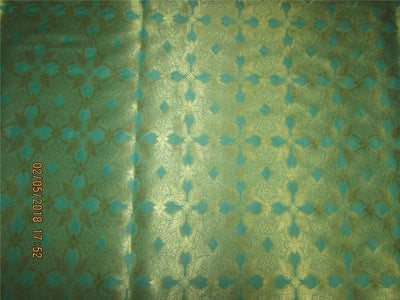 Silk Brocade fabric sea green x metallic gold VESTMENT 44&quot;