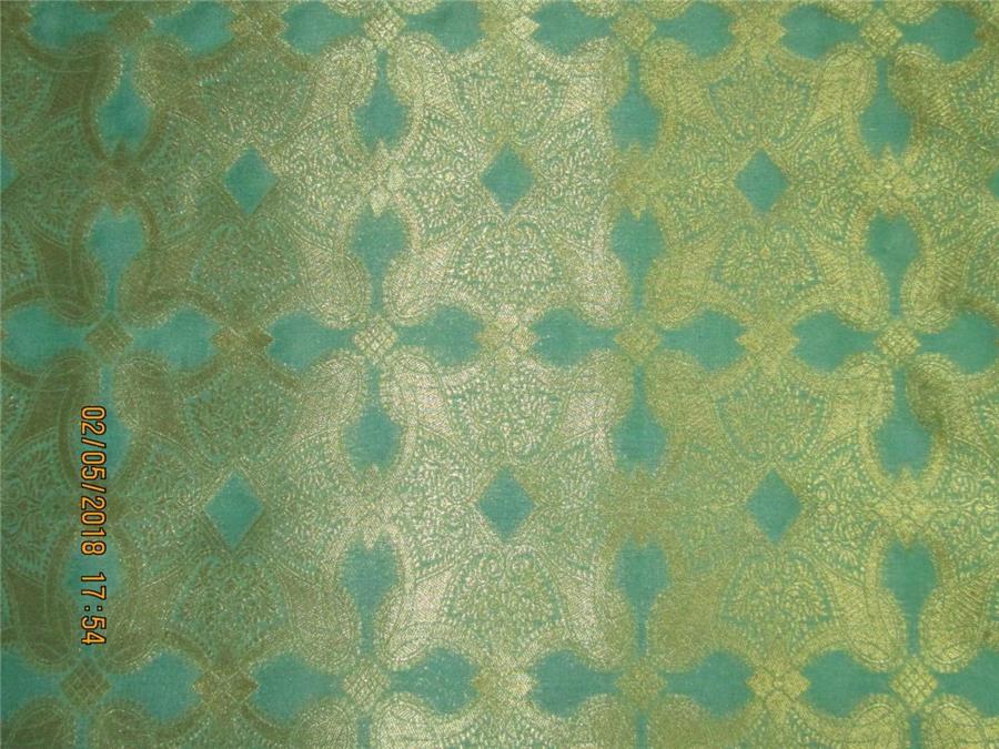 Silk Brocade fabric sea green x metallic gold VESTMENT 44&quot;