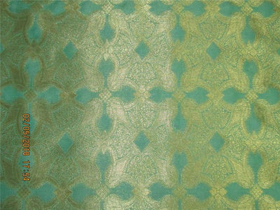 Silk Brocade fabric sea green x metallic gold VESTMENT 44&quot;