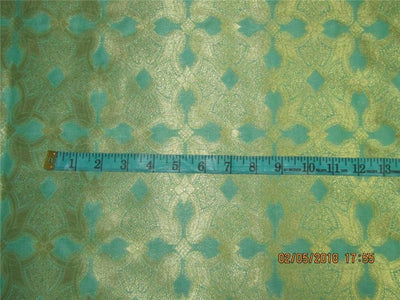 Silk Brocade fabric sea green x metallic gold VESTMENT 44&quot;