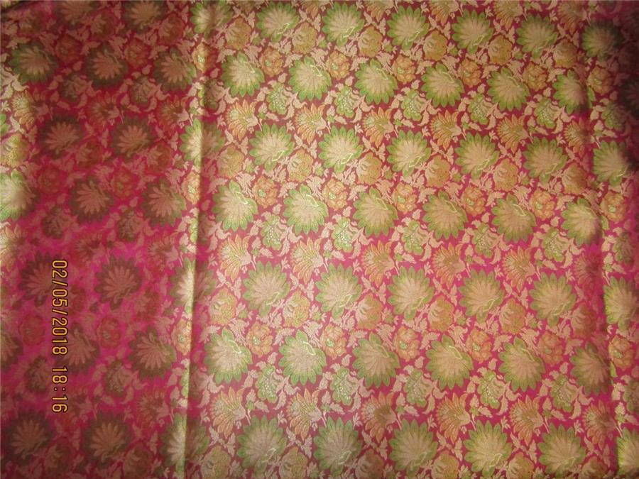 Silk Brocade fabric pink, green &amp; gold 44&quot;