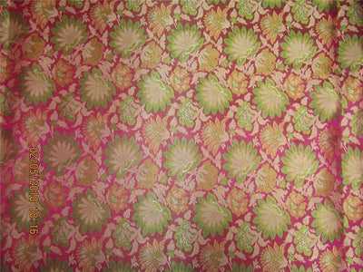 Silk Brocade fabric pink, green &amp; gold 44&quot;