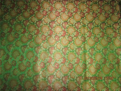 Silk Brocade fabric green &amp; red 44&quot;