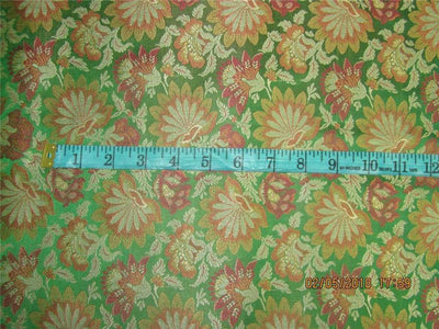 Silk Brocade fabric green &amp; red 44&quot;