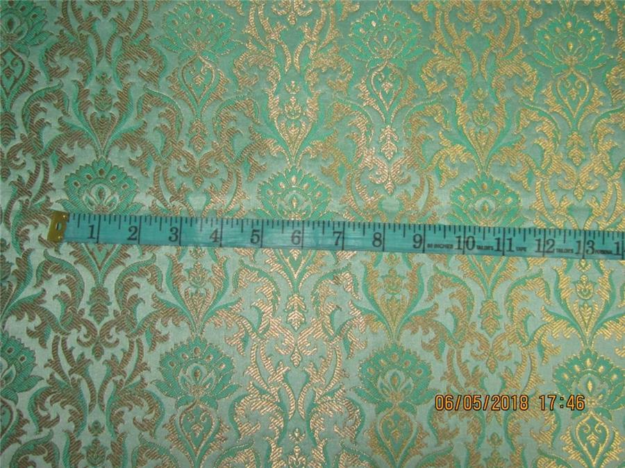 Heavy Silk Brocade Fabric 3.25 YARDS Green &amp; Metallic gold 44&quot;