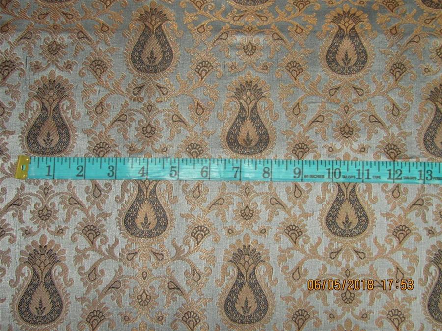 Silk Brocade Fabric 3.90 YARDS silver grey, black &amp; metallic gold 44&quot;