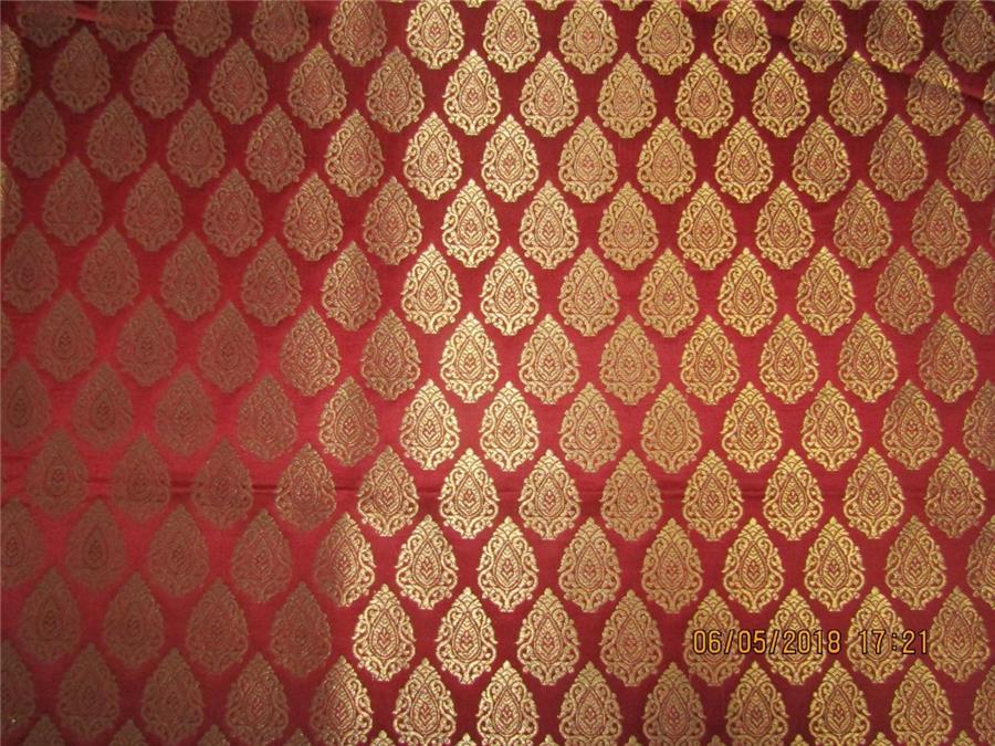 Silk Brocade Fabric 3.25 YARDS Maroon x metallic gold 44&quot;