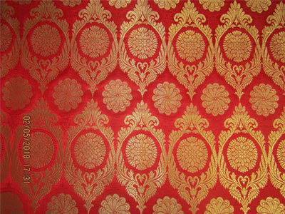 Silk Brocade fabric red x metallic gold 44&quot;