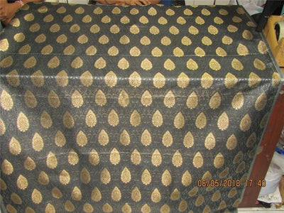 Silk Brocade Fabric 3.90 YARDS silver grey, black &amp; metallic gold 44&quot;