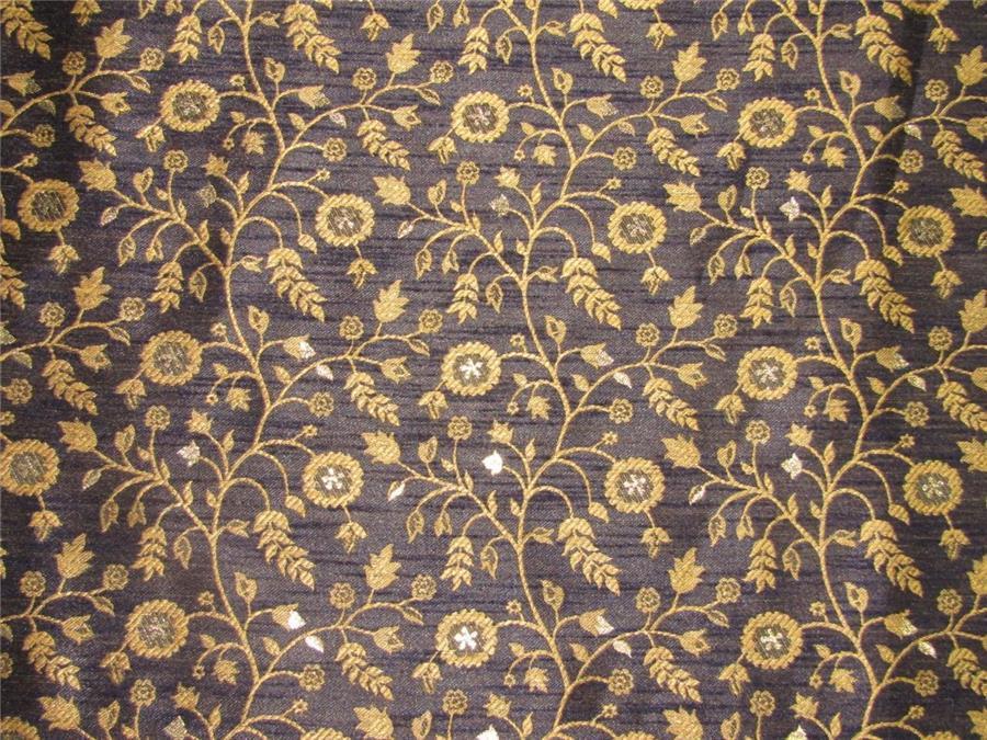 Silk Brocade Fabric navy blue X gold color 58 inches