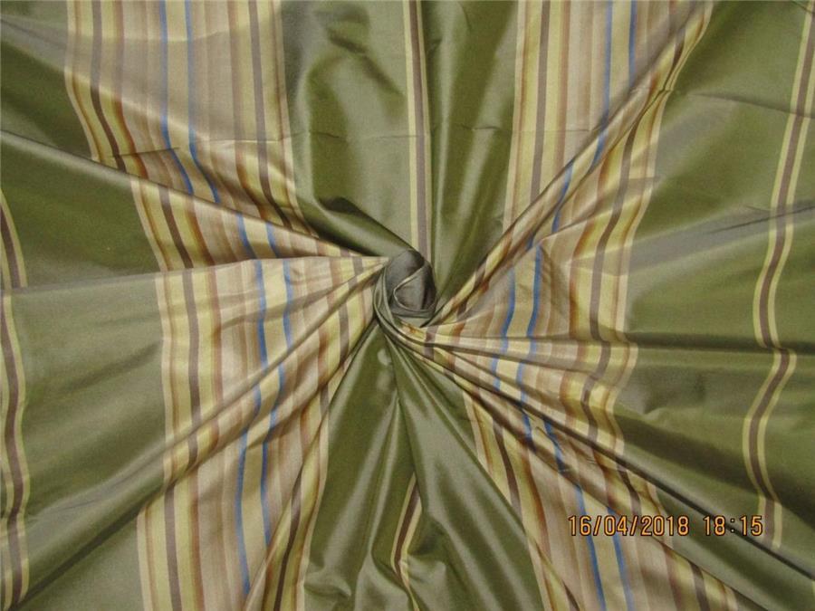 Silk taffeta fabric green,gold,blue with stripes TAFS149[1] 54&quot; wide