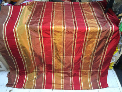 silk taffeta fabric red ,gold,rosette with satin stripes TAFS146[1] 54&quot; wide
