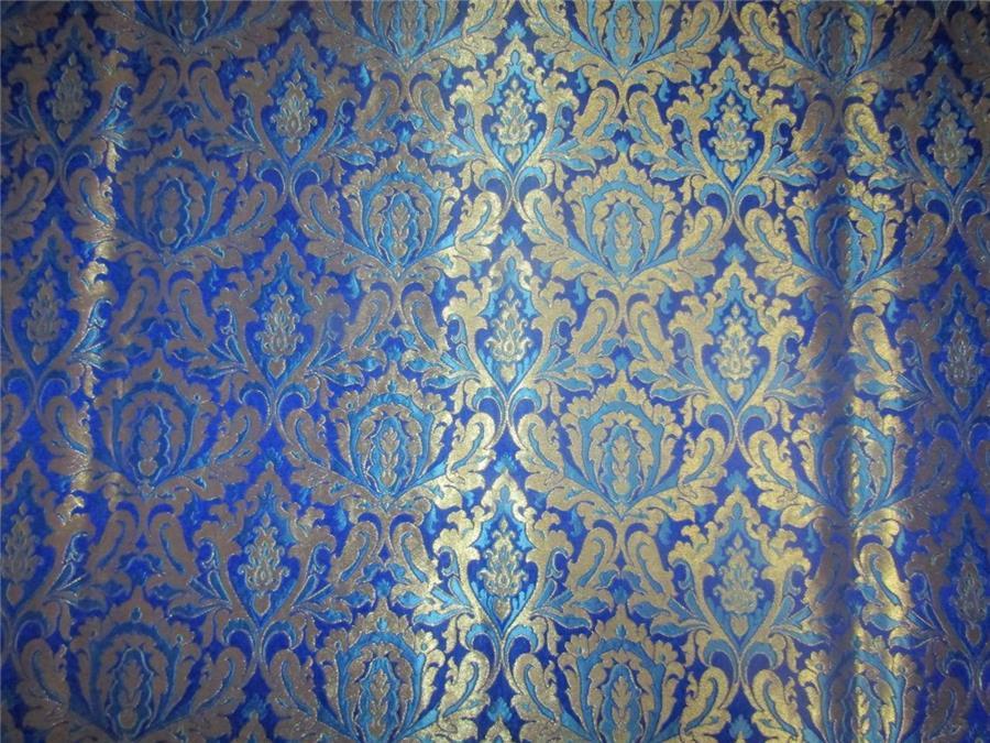 Heavy Brocade fabric royal blue ,blue x metallic gold color ~ 36&quot