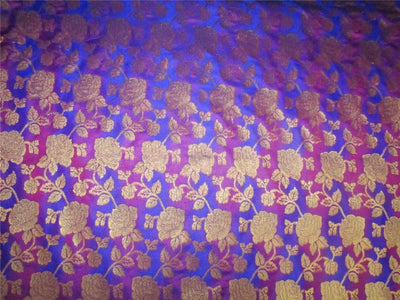 Brocade fabric Royal blue/majenta pink x metallic Gold 44&quot;BRO599[2]