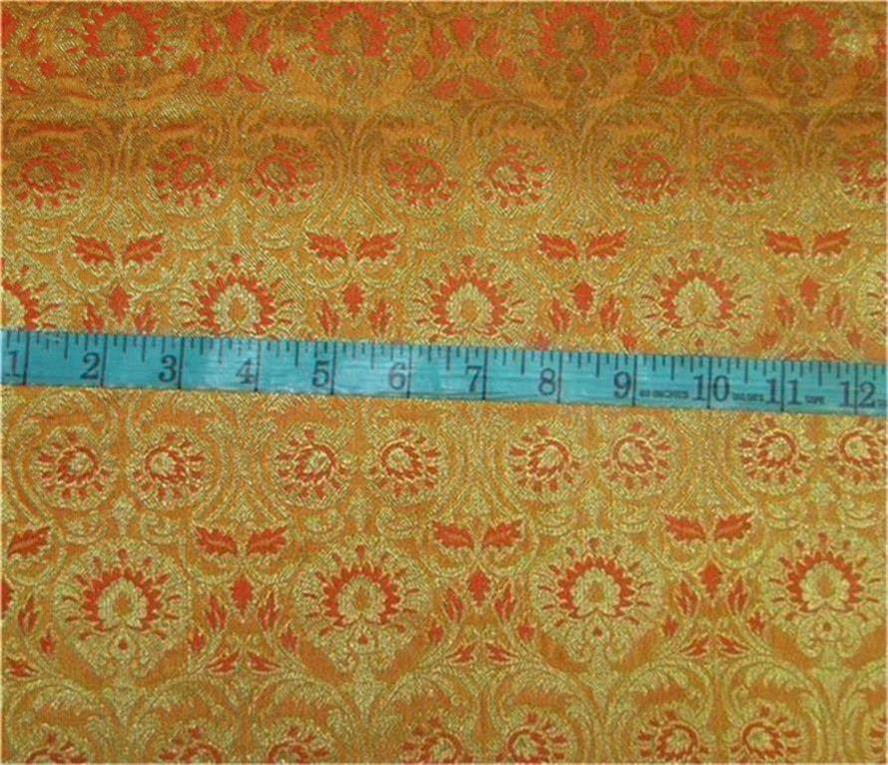 Brocade fabric mango orange x metallic Gold 48" wide BRO600[3]
