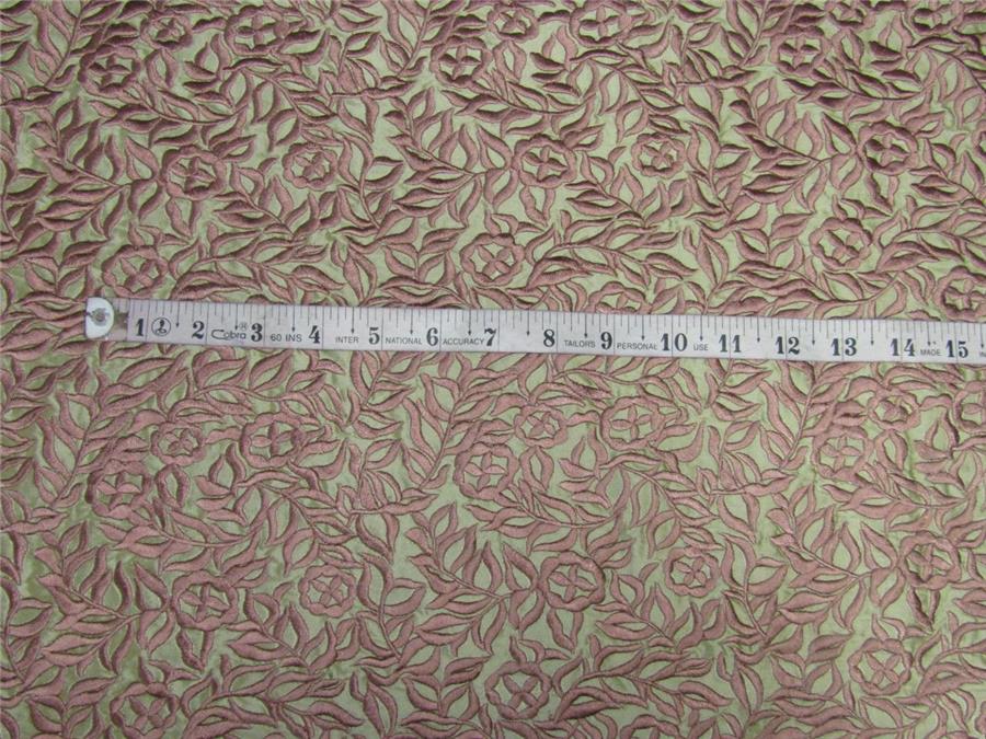 100% Silk Dupion Fabric Embroidery Olive Green x coco color 54&quot; DUP# E53