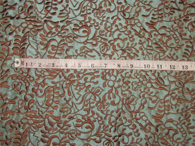100% Silk Dupion Fabric Embroidery dusty blue x brown color 54&quot;DUP# E55[1]