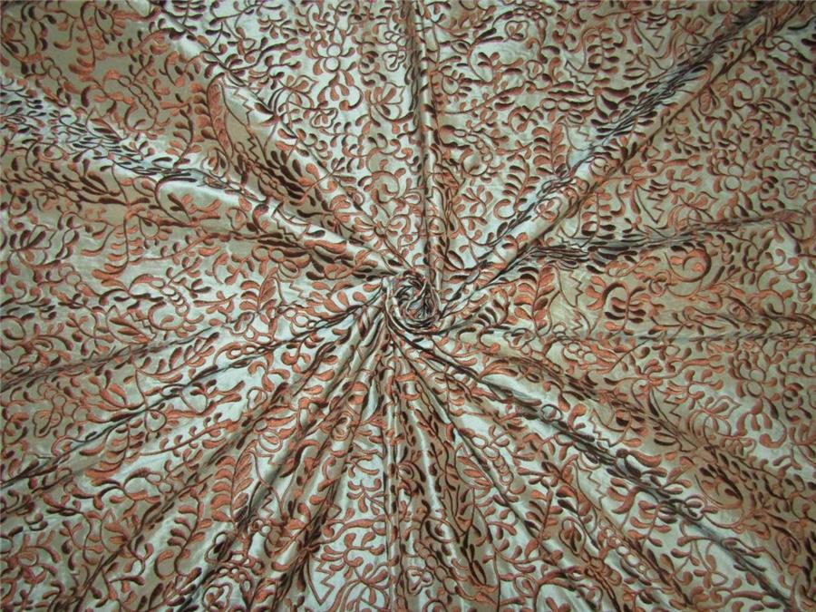 100% Silk Dupion Fabric Embroidery dusty blue x brown color 54&quot;DUP# E55[1]