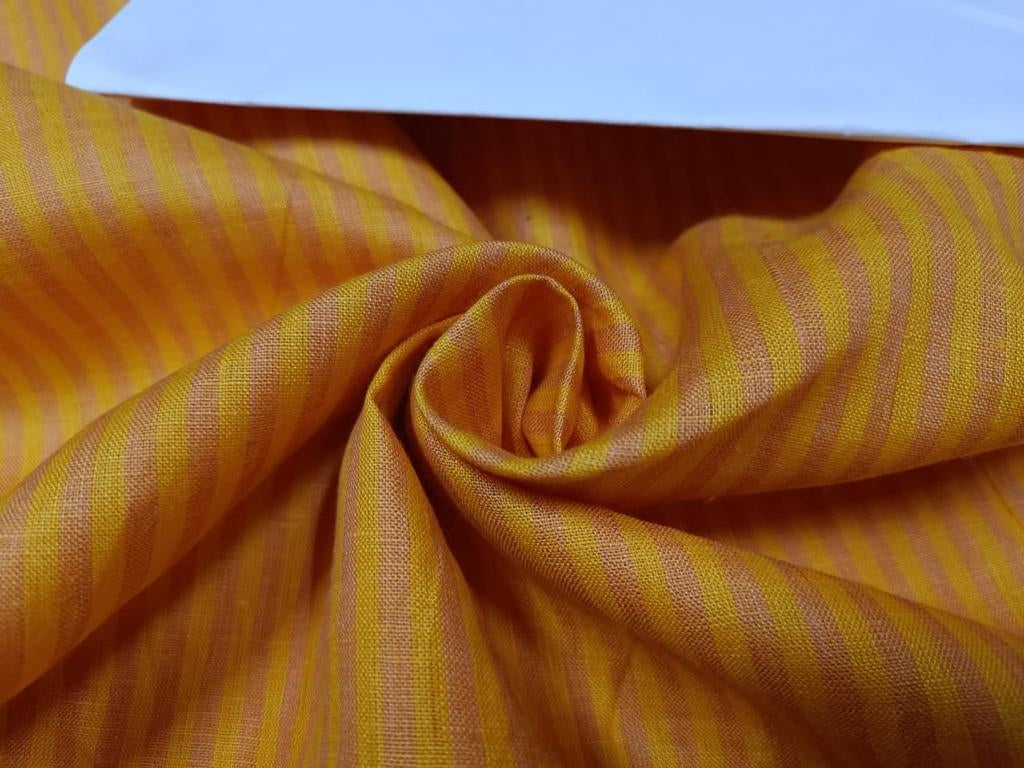 100% Linen Mango and Mustard stripe 60's Lea Fabric ~ 58&quot; wide [10558]