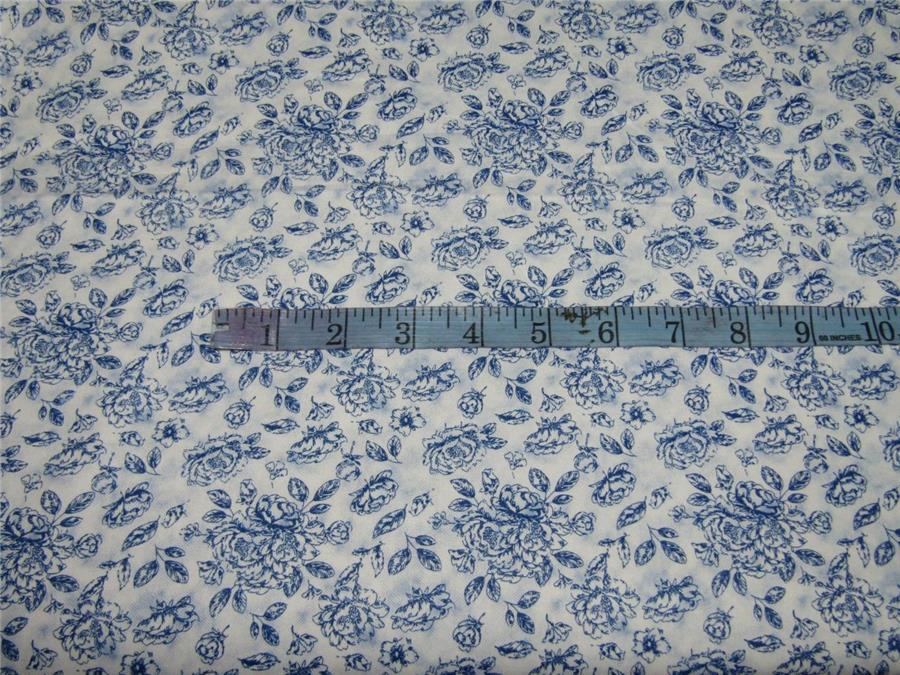 100% COTTON SATIN blue floral print 58" wide using Discharge Printing Method [8686]
