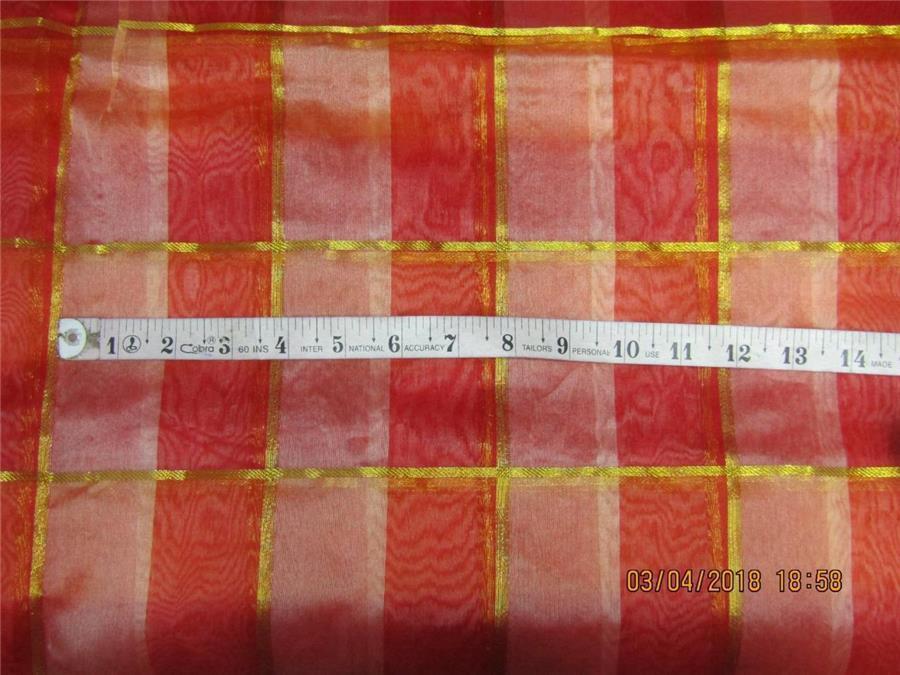 silk organza checks red x gold color 44&quot;width