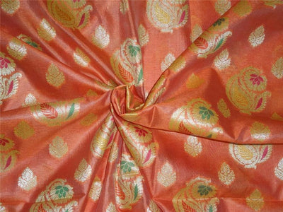 Brocade Fabric orange x metallic gold 44&quot; single length 4.35 yards