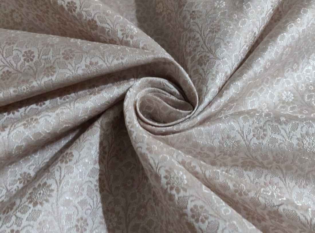 Brocade fabric available in four colors [SILVER AND GREY,PEACH CORAL GOLD,EGGSHELL FLORAL,WHITE IVORY] 44" wide BRO850