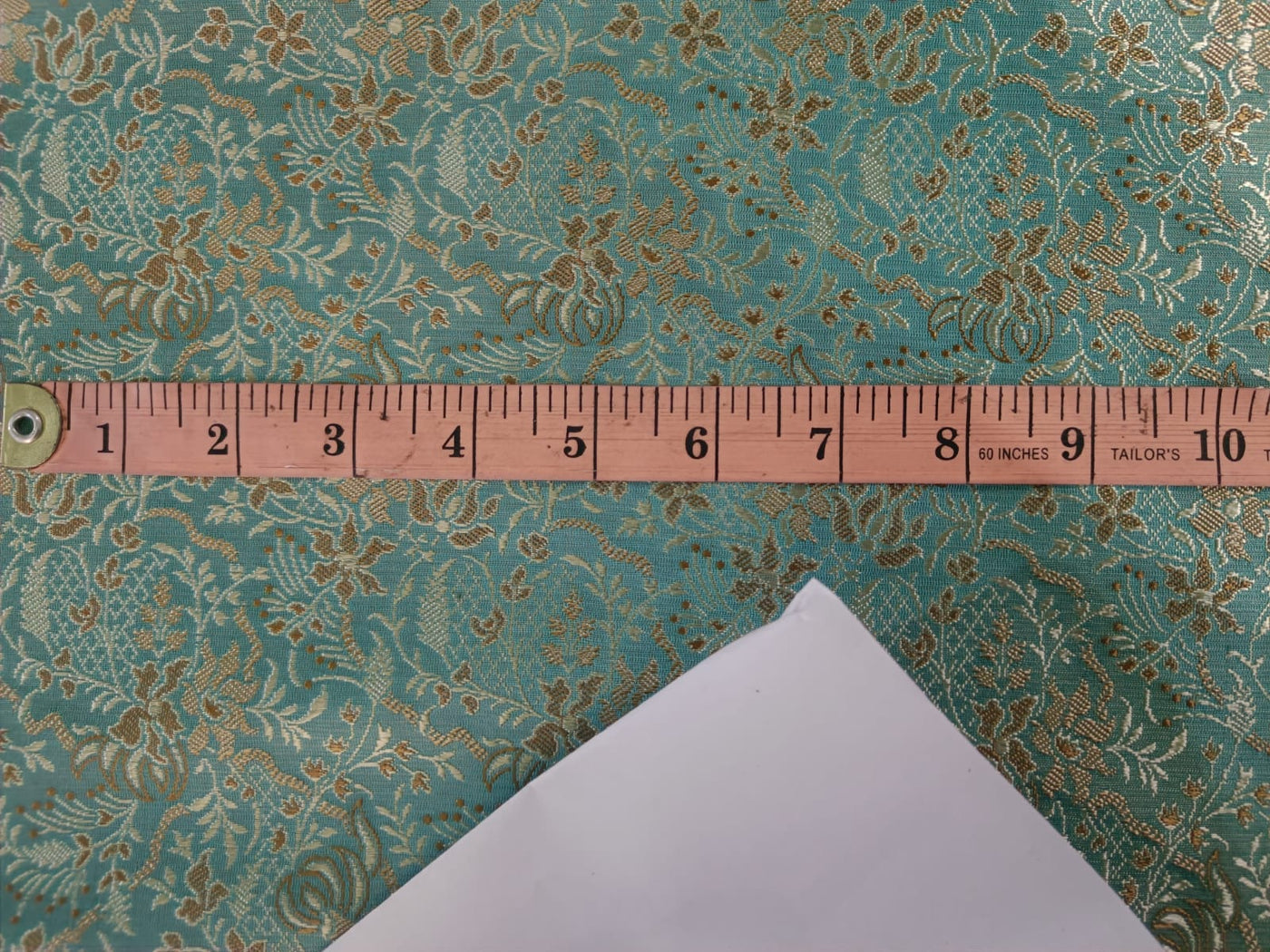 Silk Brocade Fabric Rich SEA Green X Gold, Motif Color 44&quot;  BRO4[8]