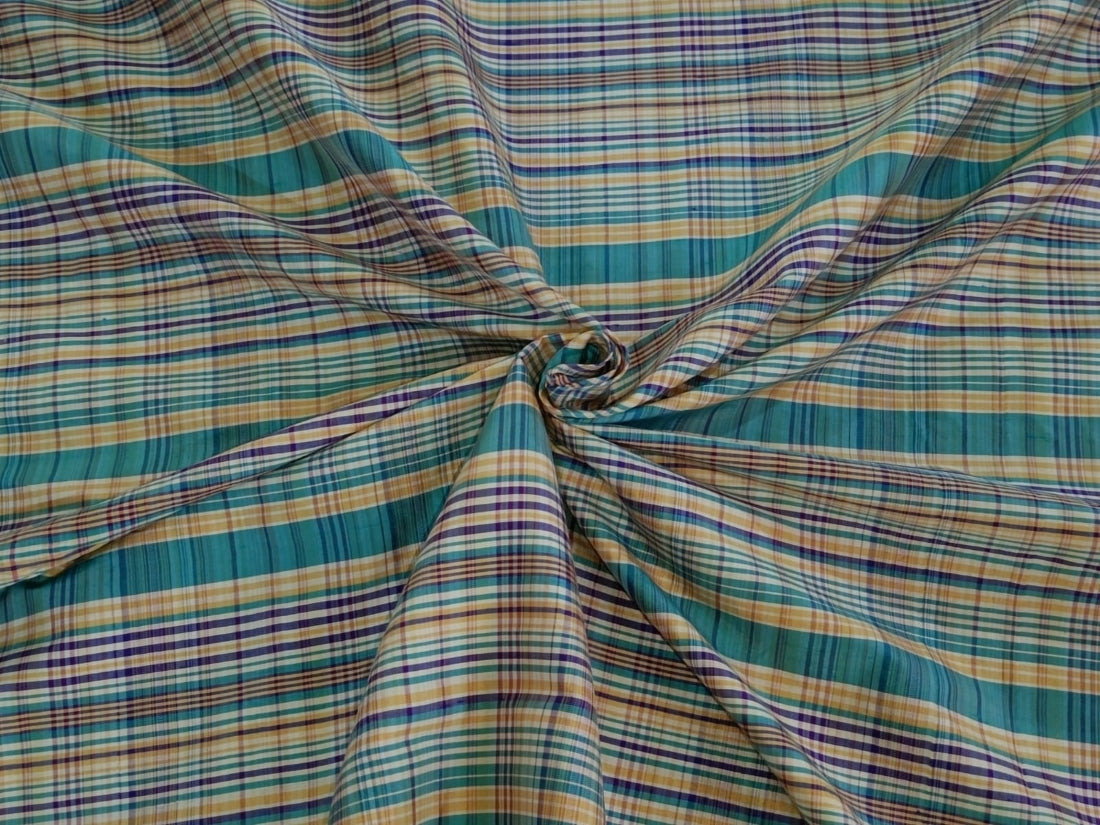 100% PURE SILK DUPIONI FABRIC MULTI COLOR PLAIDS 54" WIDE DUPCROLL2