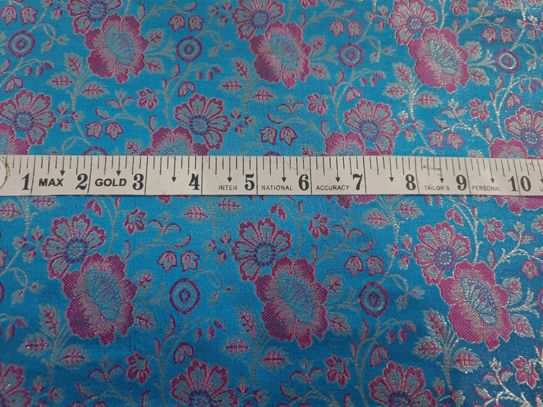Silk Brocade fabric Blue ,Pink &amp; Gold Color 44&quot; single length 1.40 yards only