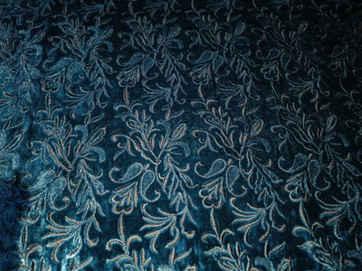 Imported Plush Teal Silk Velvet Fabric Embroidered 44" wide [12639]