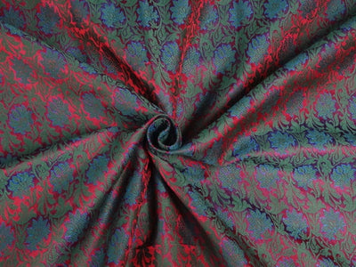 BROCADE FABRIC RED,GREEN X BLUE COLOR 44&quot;INCH