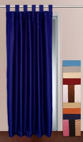 ROYAL BLUE 100% PURE SILK DUPION TAB TOP CURTAIN 51&quot; WIDE AND 84&quot; LONG