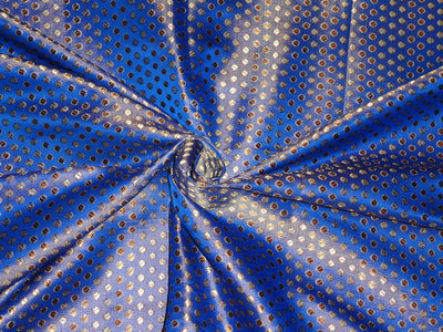 SILK BROCADE FABRIC METALLIC BLUE,GOLD X BROWN COLOR 44&quot;INCH