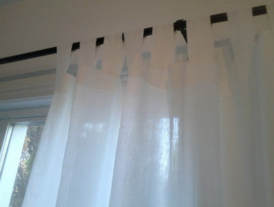 Tab top linen curtains white color a set of 2, 53&quot; wide and 90&quot; long