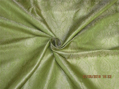 Silk Brocade Fabric APPLE Green &amp; METALIC GOLD 44&quot;