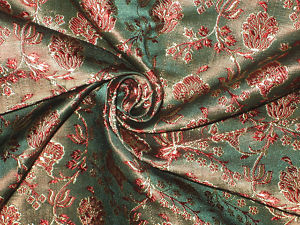 Silk Brocade fabric Green,Red &amp; Gold Color BRO70[2]