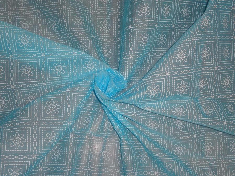 Cotton organdy floral printed fabric blue 44&quot;stiff cotorg-newprint7