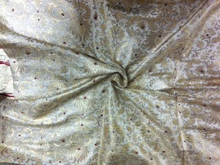 HEAVY Brocade fabric IVORY METALIC GOLD AND RED