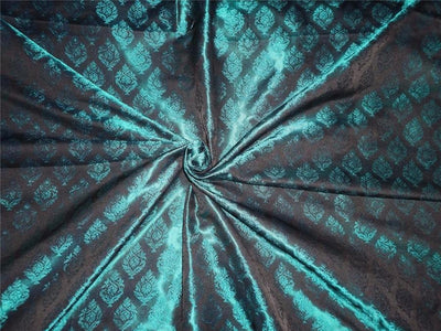 Silk brocade fabric teal green and black color 44" wide BRO534[4]