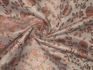 Silk Brocade fabric Grey,Coral &amp; Green ColourBRO64[3]