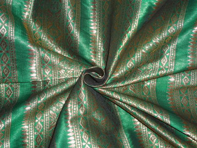 BROCADE FABRIC EMERALD GREEN X METALLIC GOLD COLOR 65&quot;INCHES