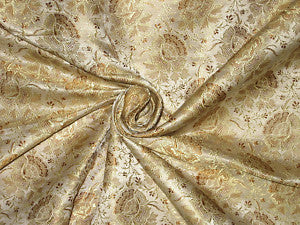 SILK BROCADE FABRIC Brown,Gold&amp; Antique White