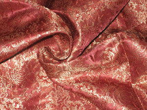 SILK BROCADE FABRIC Brownish Red &amp; Gold color