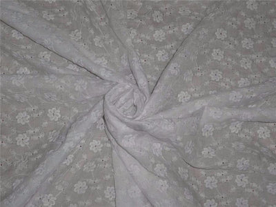 white color cotton organdy fabric 44&quot;wide with tiny floral embroidery