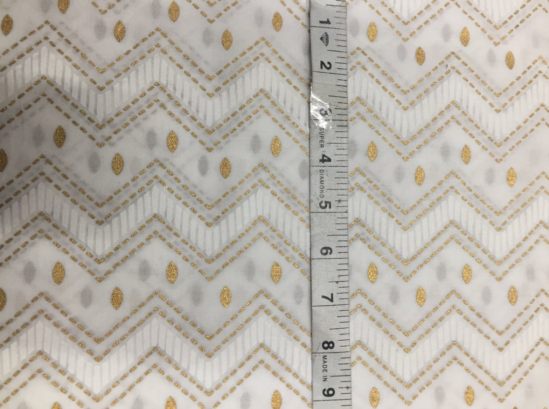 100% Cotton Printed White with golden jacquard Fabric 44 &quot; wide sold by the yard.